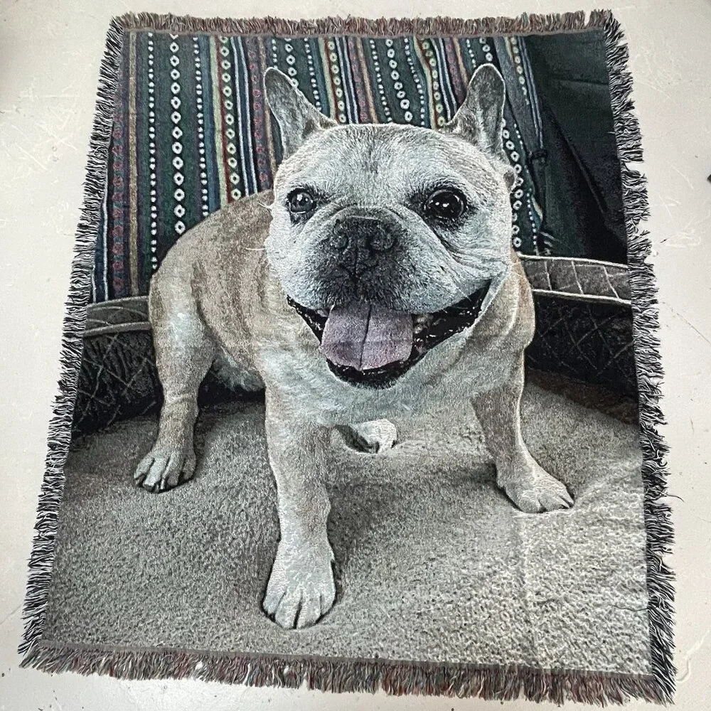 French‎ Bulldog Dog Tapestry Fringe Throw Afghan Blanket Decor Fall Winter Cozy